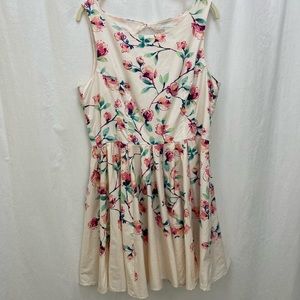 LC Lauren Conrad Ivory Pink Floral Cinch Waist Dress.  Scoop neck.